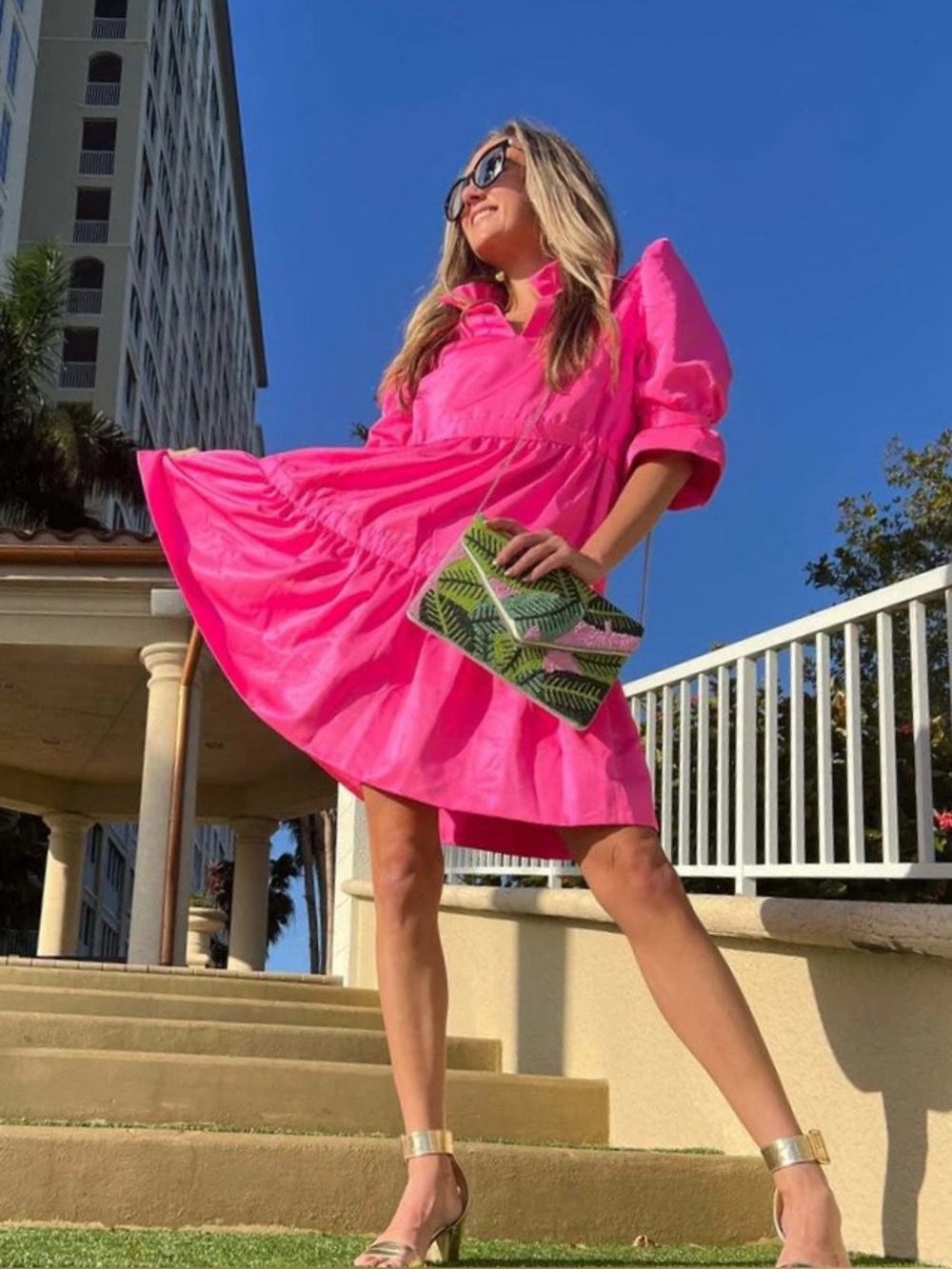 New Gretchen Scott Tear Drop Dress In Shocking Pink Sz XXL